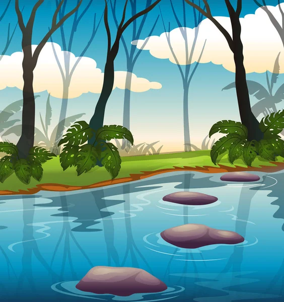 Una Hermosa Ilustración Del Paisaje Del Lago — Vector de stock