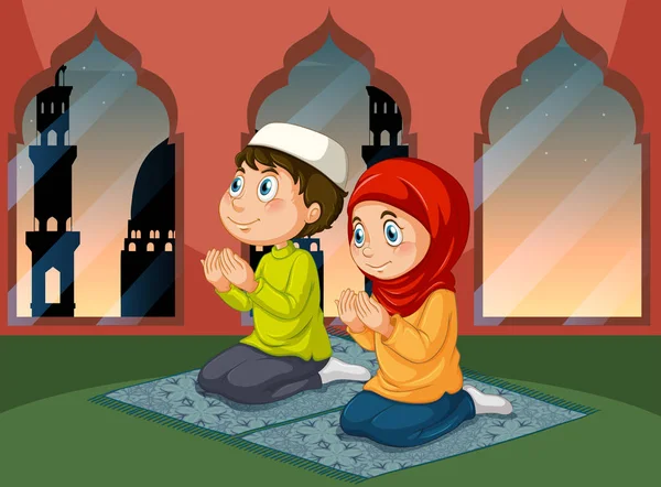 Мусульмане Молятся Мечети Иллюстрации — стоковый вектор