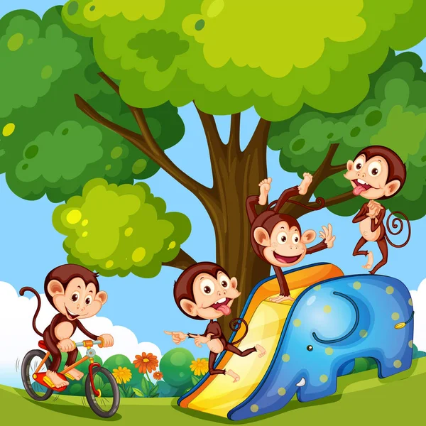 Grupo Monos Playfround Ilustración — Vector de stock