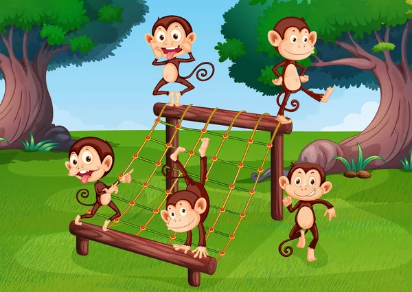 Grop Monkey Grając Plac Zabaw Dla Dzieci Ilustracja — Wektor stockowy