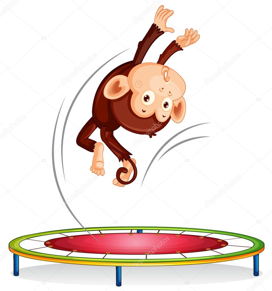 A monkey jumping on trampoline illustration