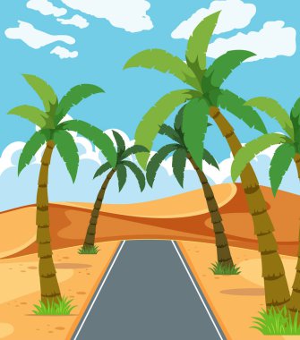 Bir güzel çöl yol illüstrasyon