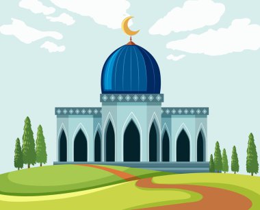 Bir güzel cami peyzaj illüstrasyon