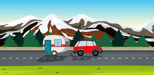 Carro Trailers Viagem Ilustração —  Vetores de Stock