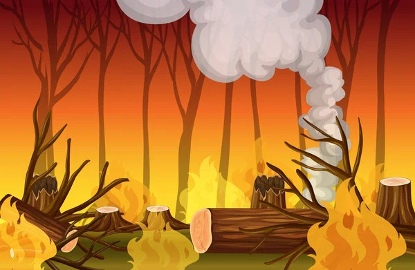 Bosco Wildfire Disastro Illustrazione — Vettoriale Stock