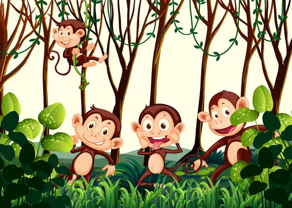 Monkey Living Jungle Illustration — Stock Vector