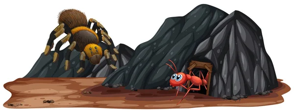 Insectos Cueva Piedra Ilustración — Vector de stock