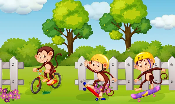 Eine Gruppe Verspielter Affen — Stockvektor