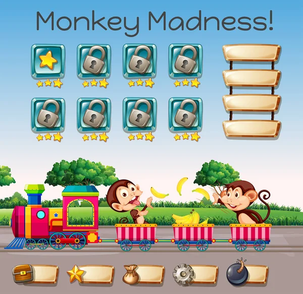 Bir Maymun Çılgınlığı Oyun Şablonu Illüstrasyon — Stok Vektör