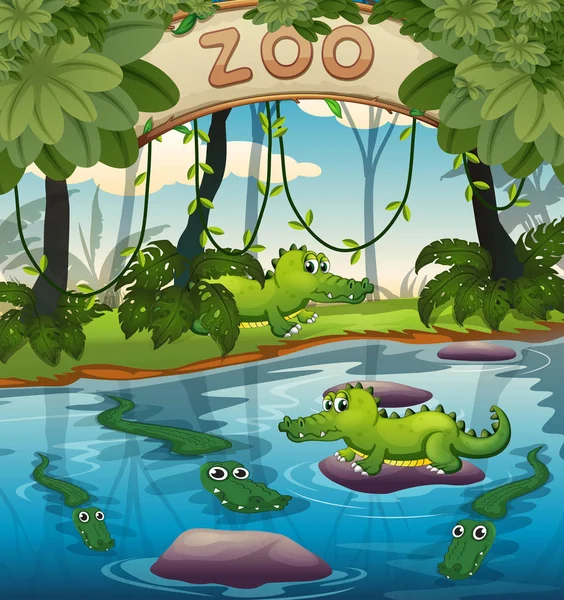 鳄鱼在动物园例证 — 图库矢量图片