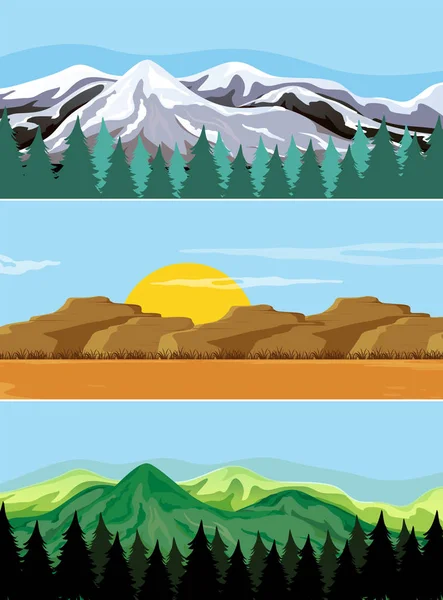 Set Mountain Landscape Illustration — Stock Vector