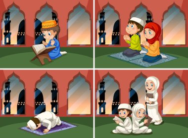 Cami illüstrasyon insanlar kümesi