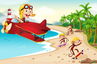 Oynak maymuna beach illüstrasyon