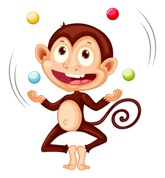 Opice Žonglování Míčky Bílém Pozadí Obrázku — Stockový vektor