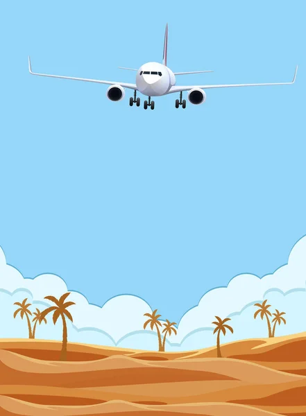 飛行機飛行以上砂漠イラスト — ストックベクタ