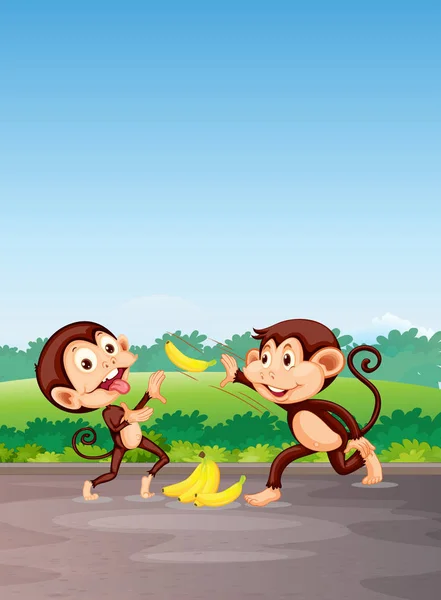 Monkey Hrát Banánem Ilustrace — Stockový vektor