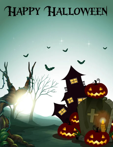 Sötét Boldog Halloween Sablon Illusztráció — Stock Vector