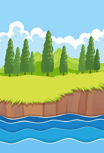 Platt Natur Floden Landskap Illustration — Stock vektor
