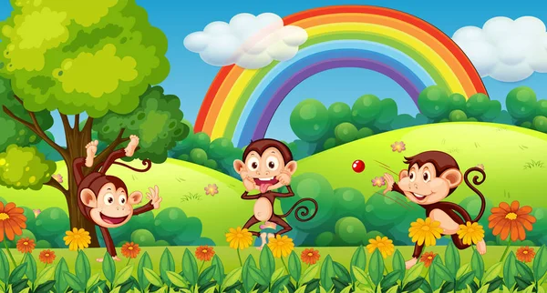 Μαϊμού Παίζει Στην Απεικόνιση Του Δάσους — Διανυσματικό Αρχείο