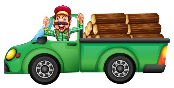 Lumberjack Car White Background Illustration — Stock Vector