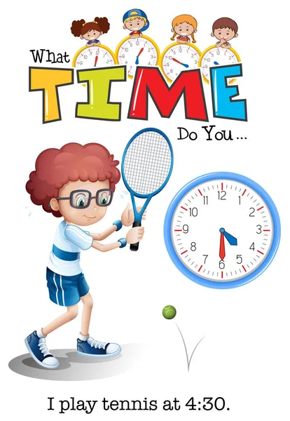 A boy playing tennis at 4:30 illustration