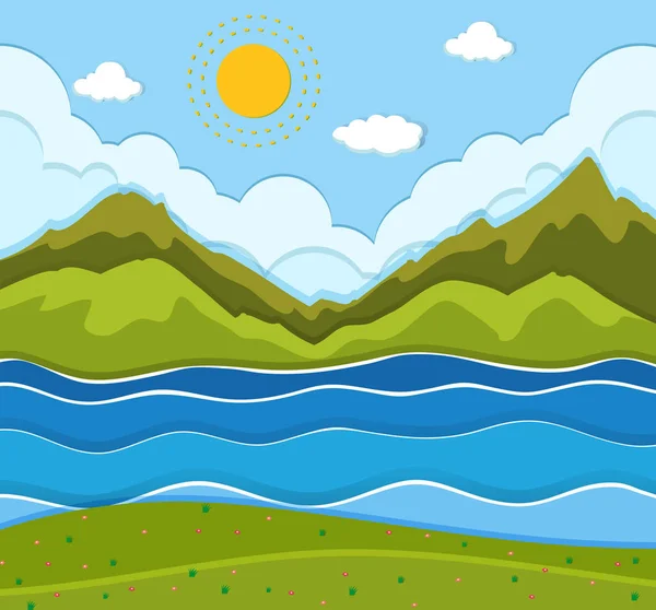 Beautiful River Landscape Illustration — Stock Vector