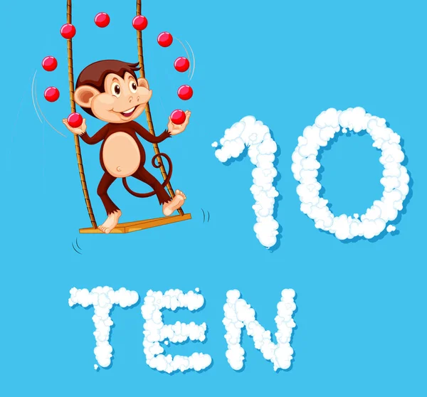 Opice Žonglování Deset Kuliček Ilustrace — Stockový vektor