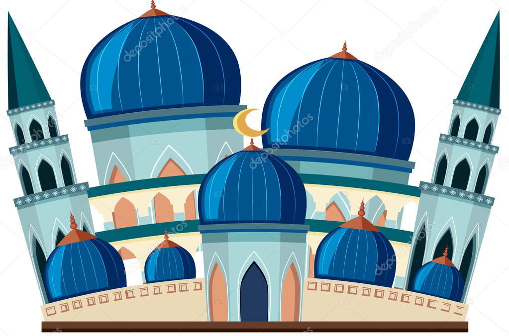 A beautiful blue mosque on white background illustration