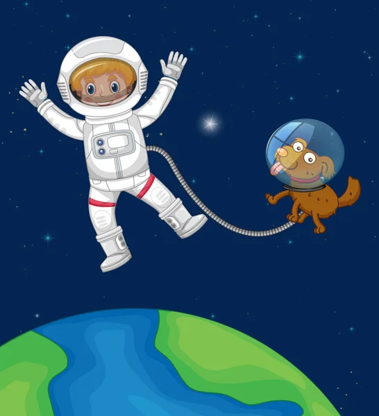 Voyage Astronaute Chien Dans Espace Illustration — Image vectorielle