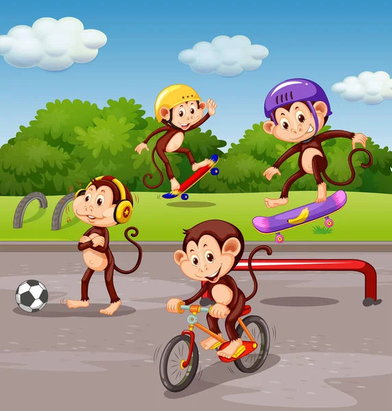 Μαϊμού Παίζει Στην Παιδική Χαρά Εικονογράφηση — Διανυσματικό Αρχείο