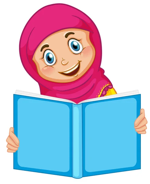 Een Moslim Meisje Het Lezen Van Een Boekillustratie — Stockvector