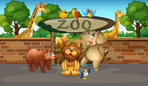 Happy Animals Zoo Illustration — Stock Vector