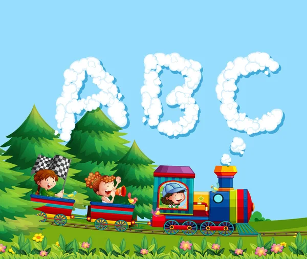 Kinder Auf Alphabet Zug Illustration — Stockvektor