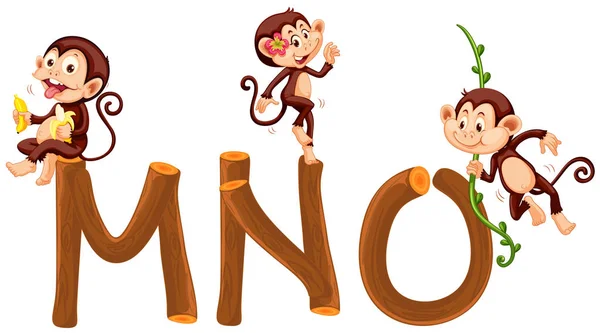 Monkey Wooden Alphabet Illustration — Stock Vector