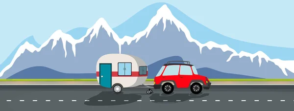 Caravan Trip Snow Mountain Illustration — Stock Vector