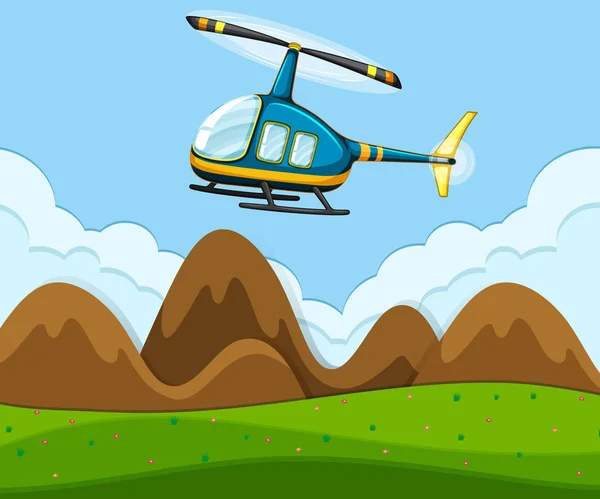 Ein Hubschrauber Fliegt Über Dem Boden Illustration — Stockvektor