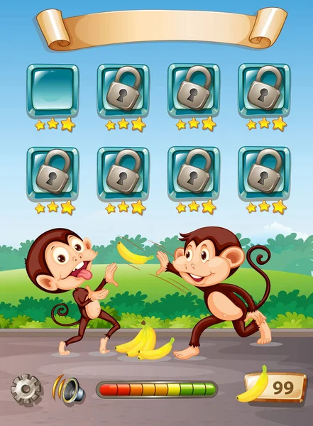 Mutlu Maymun Oyun Şablon Çizimi — Stok Vektör
