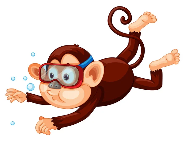 Potápění Bílém Pozadí Obrázek Opice — Stockový vektor