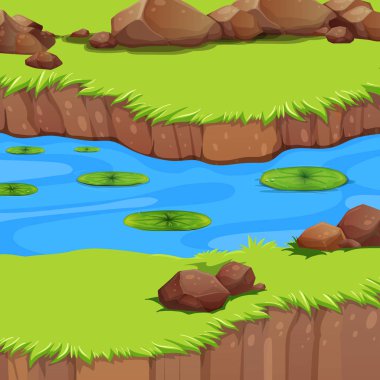 Bir düz nehir manzara illüstrasyon