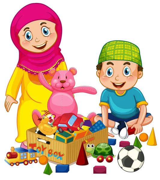 Muzułmańskich Dzieci Gra Ilustracja Zabawka — Wektor stockowy