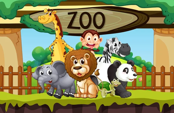 Animali Selvatici Allo Zoo Illustrazione — Vettoriale Stock