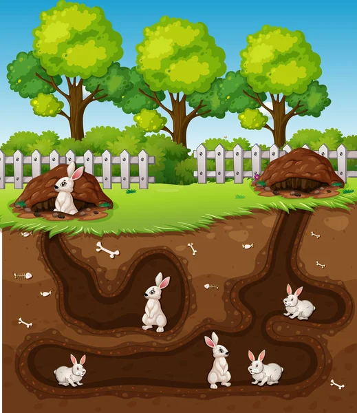 Coniglio Scavare Buca Illustrazione — Vettoriale Stock