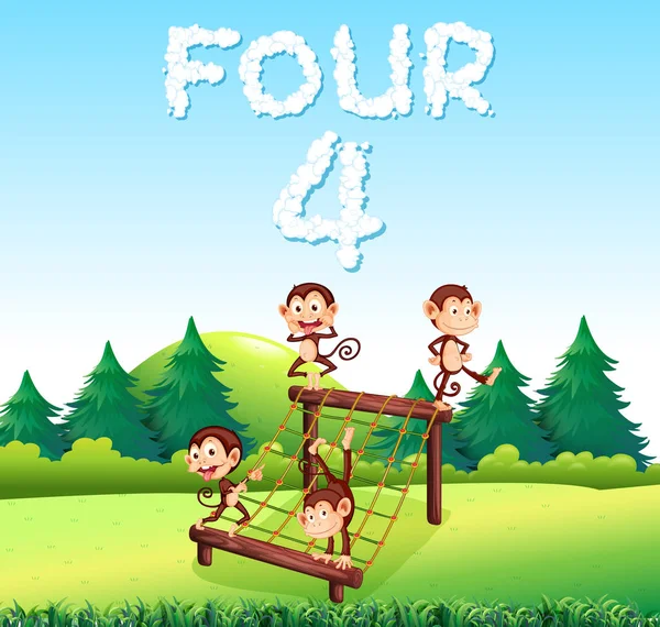 Cuatro Monos Parque Infantil Ilustración — Vector de stock