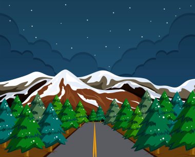 Kar dağ manzarası, gece illüstrasyon