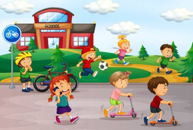 Student playing at schoolyard illustration clipart