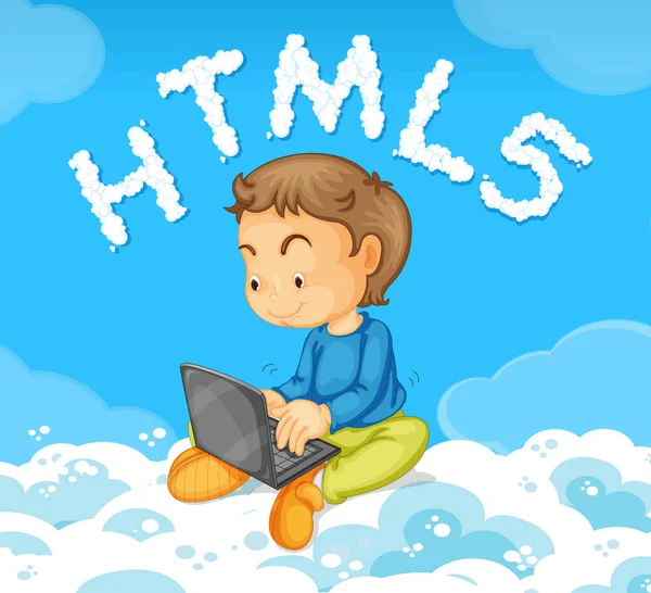 一个年轻男子倾斜 Html 代码插图 — 图库矢量图片