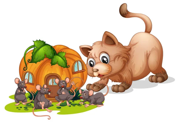 Een Kat Ratten Illustratie Kijken — Stockvector