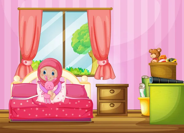 Ein Muslimisches Mädchen Schlafzimmer Illustration — Stockvektor