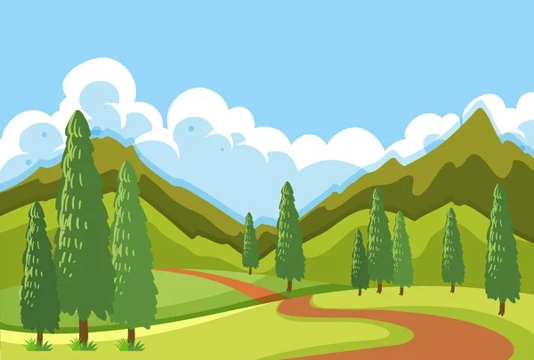 Une Illustration Paysage Route Montagne Plat — Image vectorielle