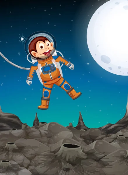 Monkey Exploring Space Illustration — Stock Vector